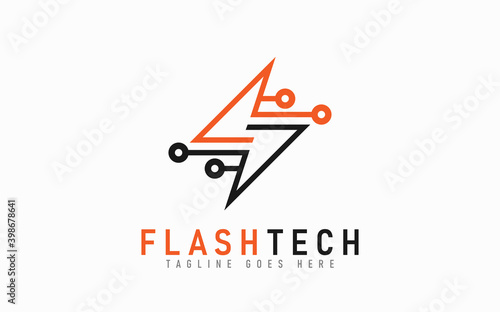 Creative Orange and Grey Flash Lightning Tech Logo Design. Usable For Business, Community, Industrial, Foundation, Tech, Services Company. Flat Vector Logo Design Illustration.