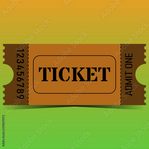 Vintage style ticket with shadow. The color is brown, beige on a green background. Vector illustration.