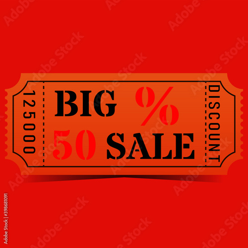 Orange 50 percent discount coupon in vintage style with shadow. Vector illustration.