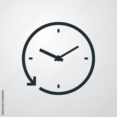 Icono reloj simple con flecha circular girando alrededor con lineas en fondo gris