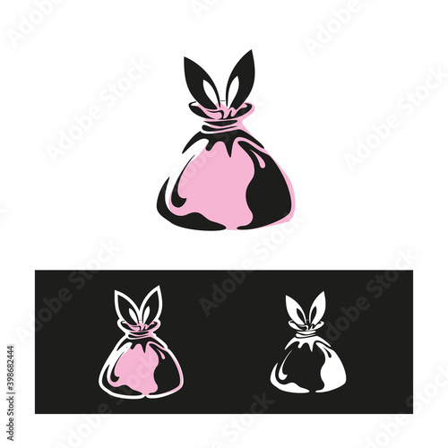 A bag with rabbit ears sticking out of it. Gift-surprise. Vector isolated on a white background.