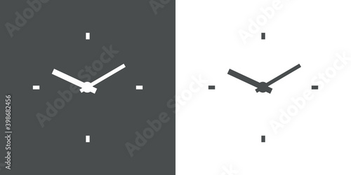 Logotipo manecillas de reloj simple aisladas en fondo gris y fondo blanco