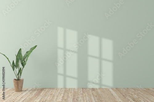 Fototapeta Naklejka Na Ścianę i Meble -  Mock up of empty room with home plant. Scandinavian interior design. 3D illustration