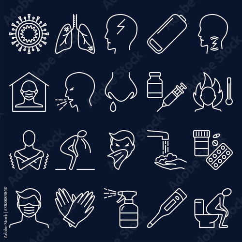 Flu and coronavirus icon set in thin line style