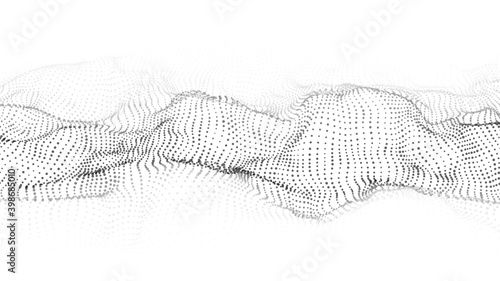 Digital dynamic wave of particles. Vector abstract white futuristic background. Big data visualization.