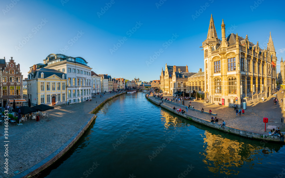 Ghent old town panorama in afternoon light. Belgium
