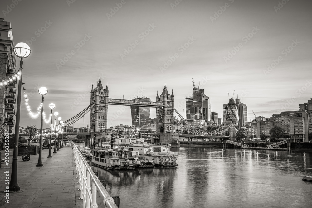Tower Bridge in London in black and white 