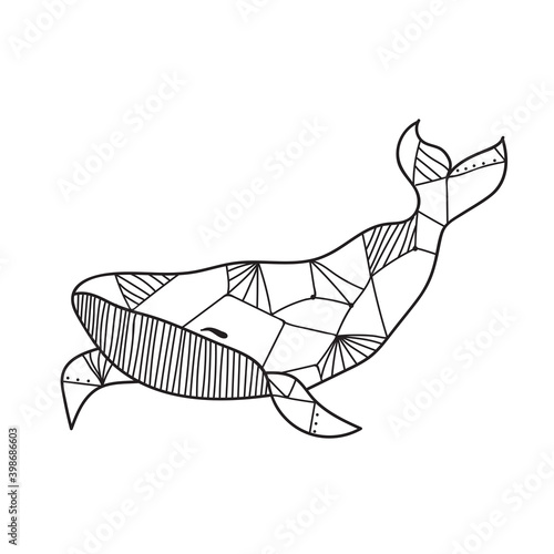 Graphic whale. Black linear whale on white background