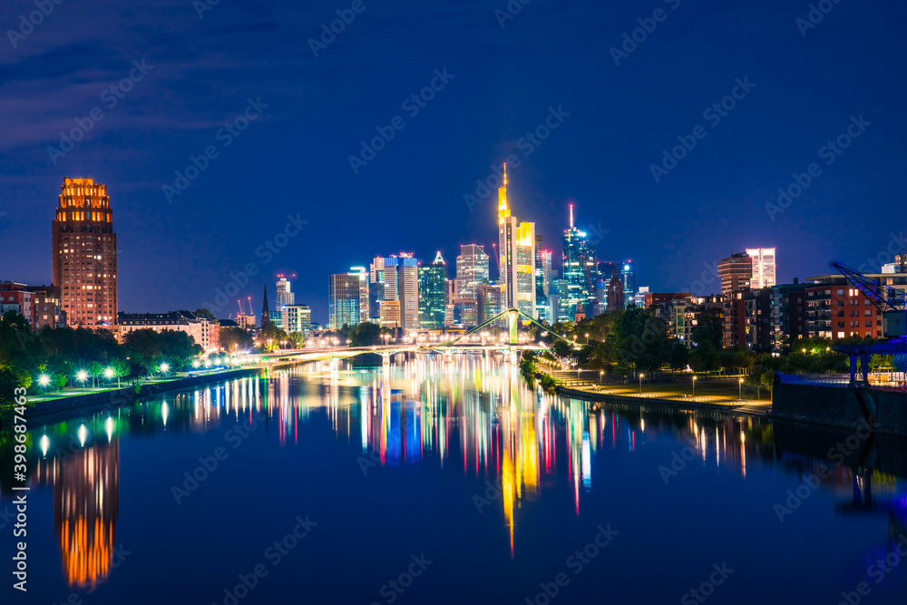 Skyline of Frankfurt at night. Germany 