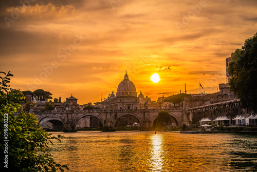 St. Peter's basilica at sunset in Vatican, Italy