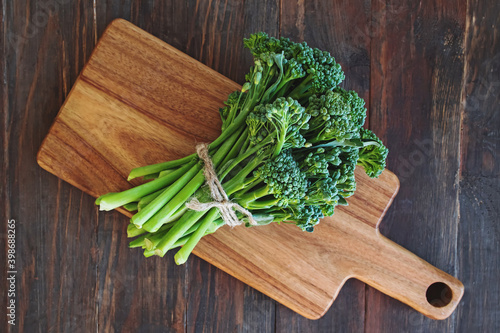 Raw broccolini green vegetable, top view photo
