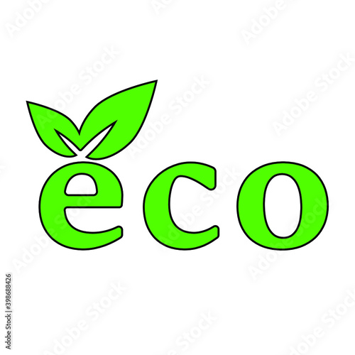 Eco green lettering on white background, sign for design, vector illustration