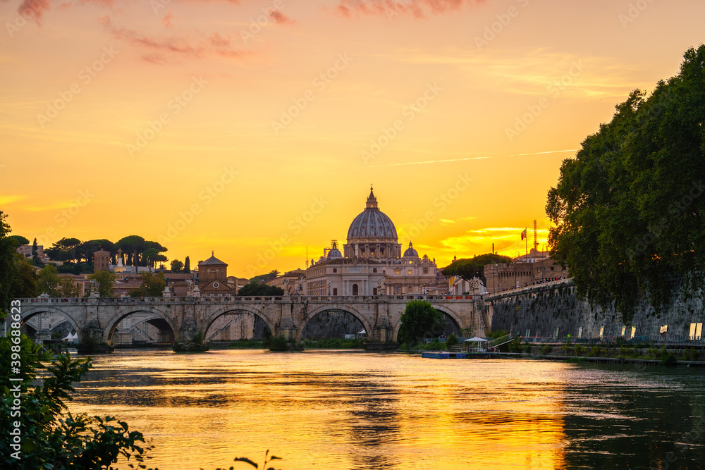 St. Peter's Basilica in Vatican at sunset. Italy 