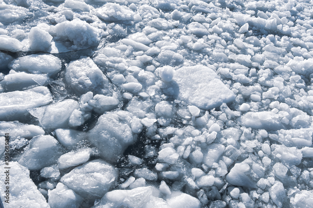 Ice blocks lying in winter river Ice blocks lying in winter river