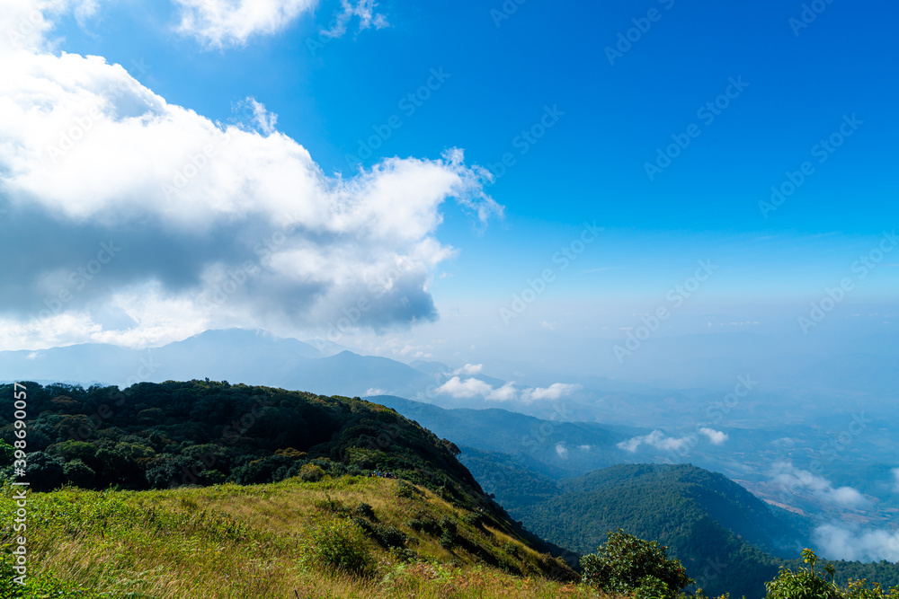 beautiful mountain layer with clouds and blue sky beautiful mountain layer with clouds and blue sky