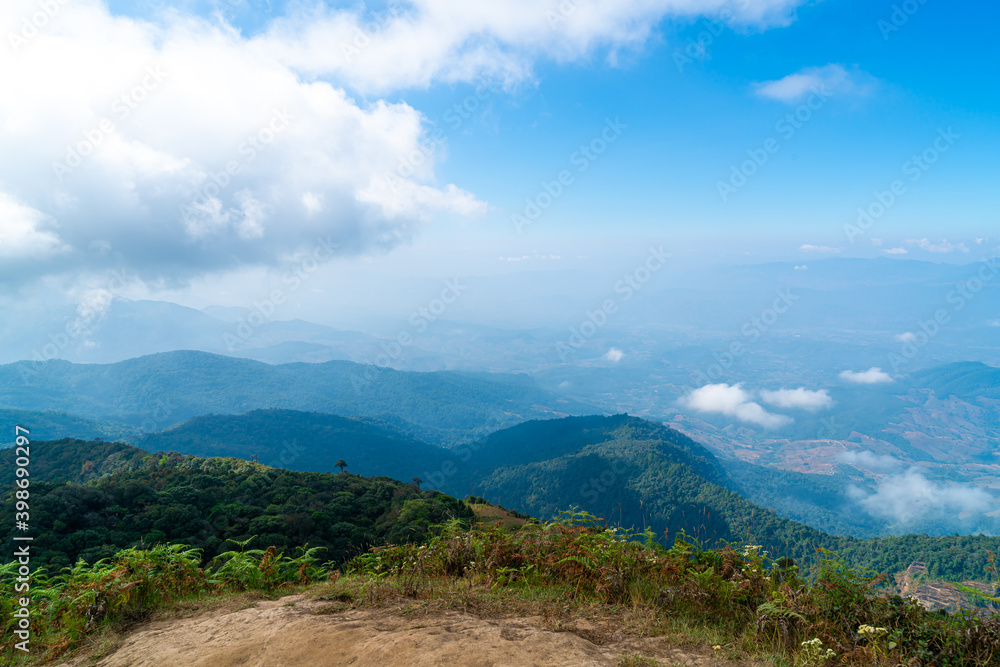 beautiful mountain layer with clouds and blue sky beautiful mountain layer with clouds and blue sky