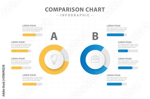 Infographic template for business. 2 Side Comparison chart diagram with circle, presentation vector infographic.