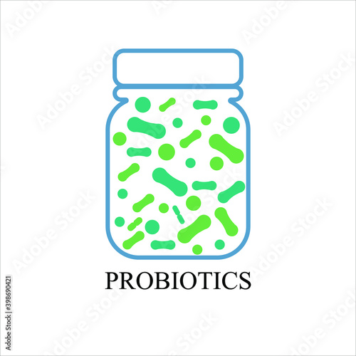 Probiotics vector background, lacto bacteria supplement, correct nutrition and digestion healthcare. Probiotcis micro lactobacillus acidophilus cells on white backdrop for prebiotic food package desig