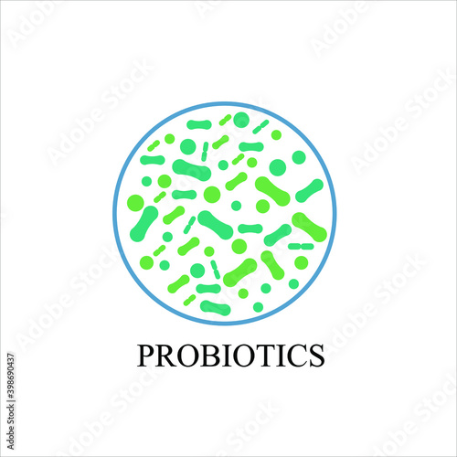 Probiotics vector background, lacto bacteria supplement, correct nutrition and digestion healthcare. Probiotcis micro lactobacillus acidophilus cells on white backdrop for prebiotic food package desig