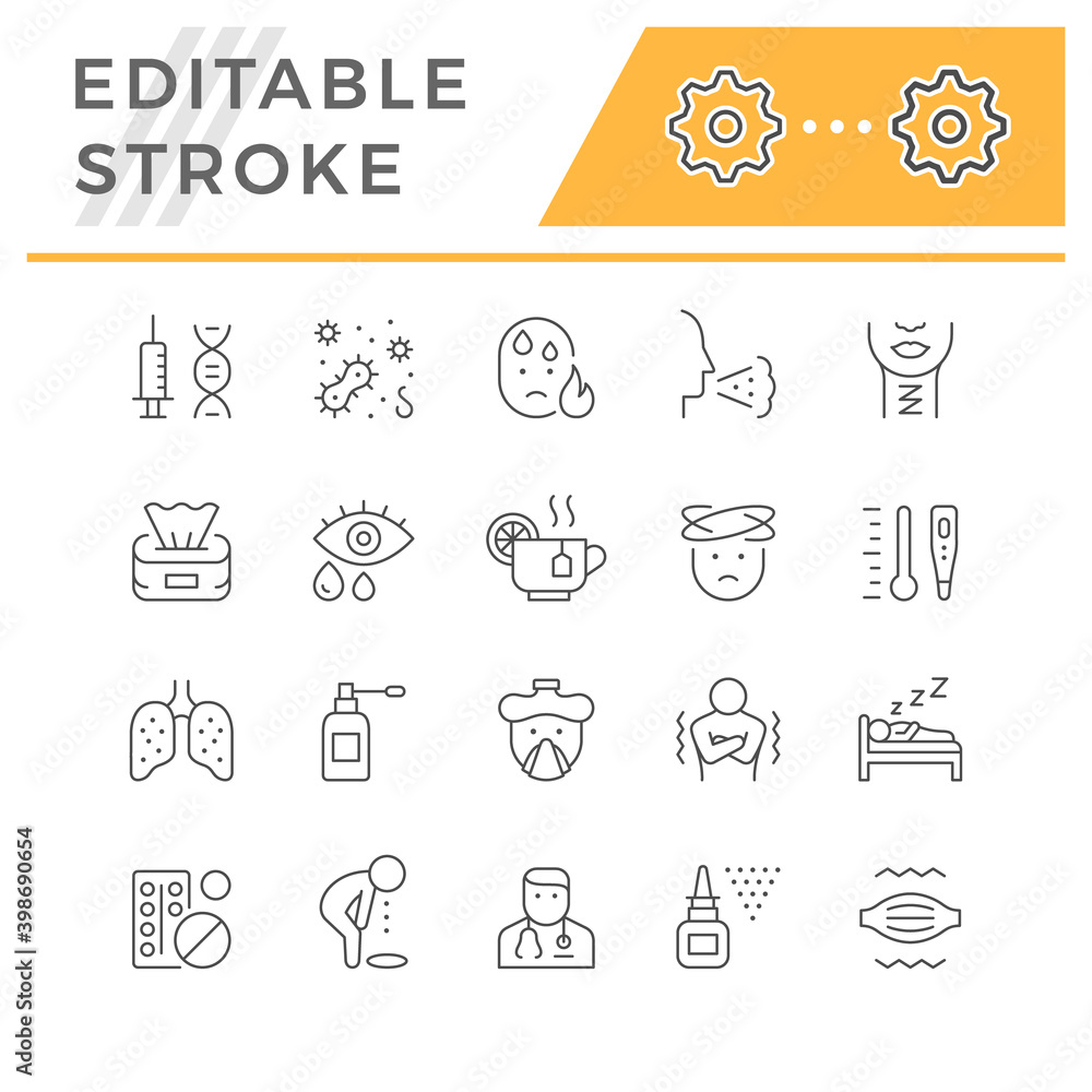 Set line icons of cold and flu