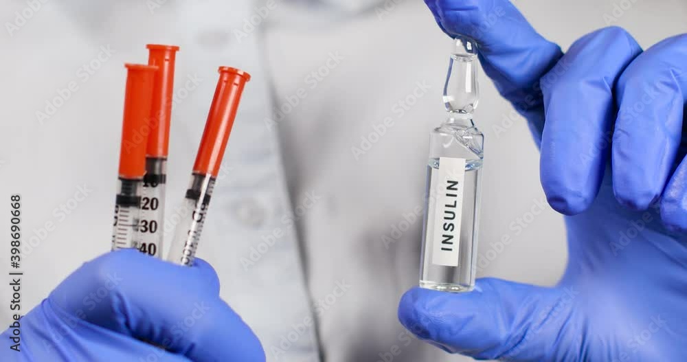 Diabetes. Medical person doctor in protective surgical gloves holds an