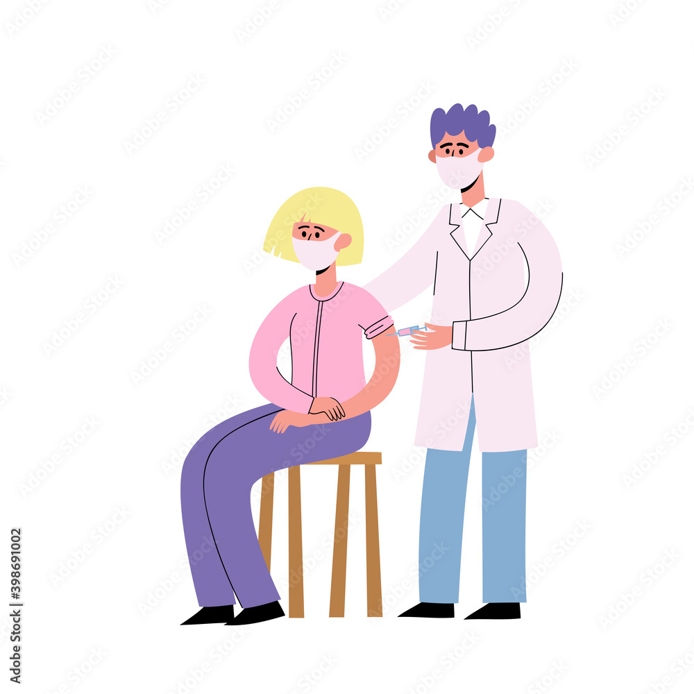 Vector illustration of doctor giving shot of vaccine or insulin Vector illustration of doctor giving shot of vaccine or insulin