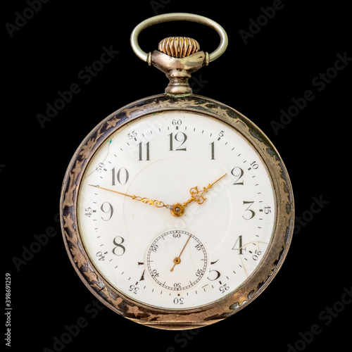 Antique silver pocket watch isolated over black
