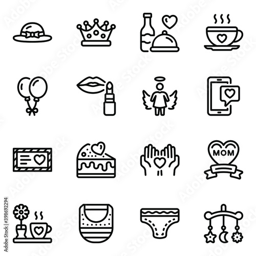  Mothers Day Elements Solid Icons  