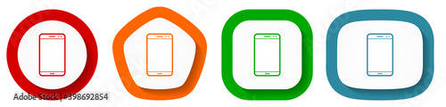 Smartphone vector icon set, mobile phone flat design buttons on white background