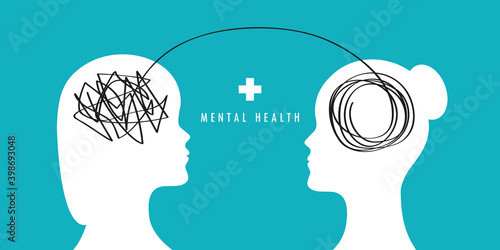 mental health woman brain silhouette psycho therapy concept vector illustration EPS10