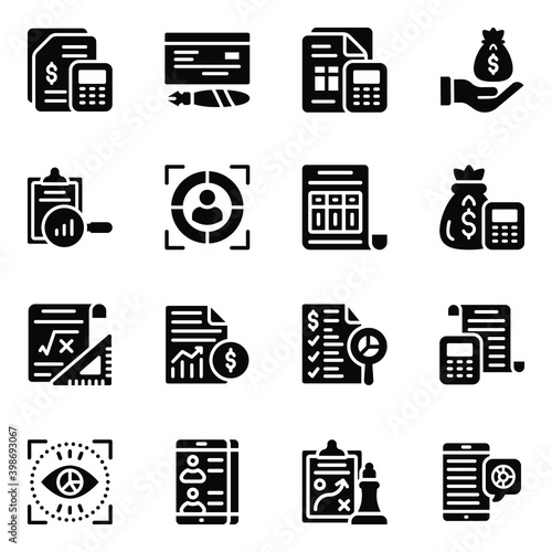 
Pack of Financial Reports Glyph Icons 
