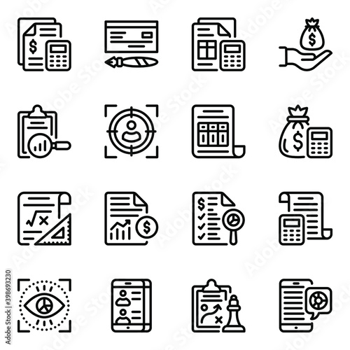 
Pack of Financial Reports Glyph Icons 
