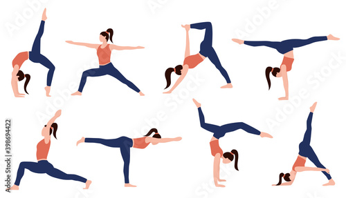 Yoga set. Isolated on white background woman yoga. Healthy lifestyle. Vector illustration © Daria Chigrik