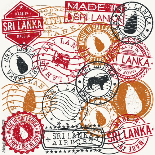 Sri Lanka Set of Stamps. Travel Passport Stamp. Made In Product. Design Seals Old Style Insignia. Icon Clip Art Vector.