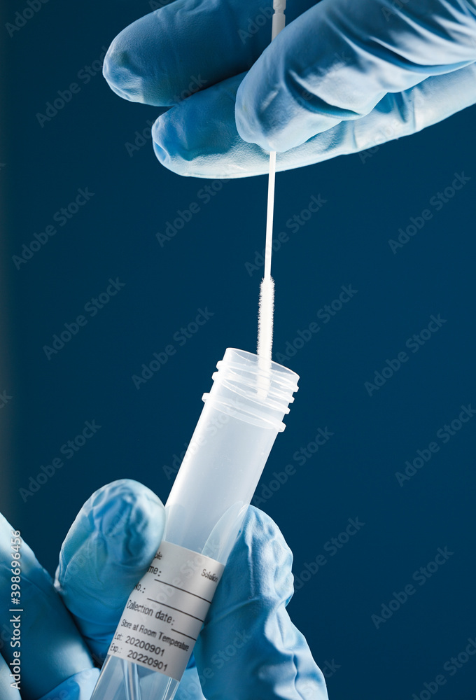 Transport of PCR virals in laboratory, transparent liquido orange closure, adhesive for patient