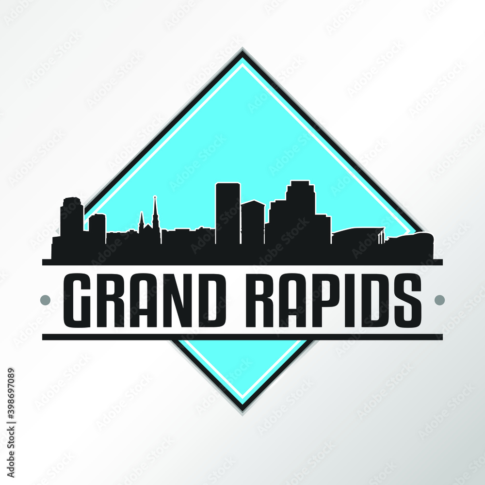 Grand Rapids Michigan Skyline Logo. Adventure Landscape Design. Vector