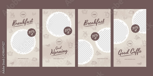 Breakfast social media stories set.