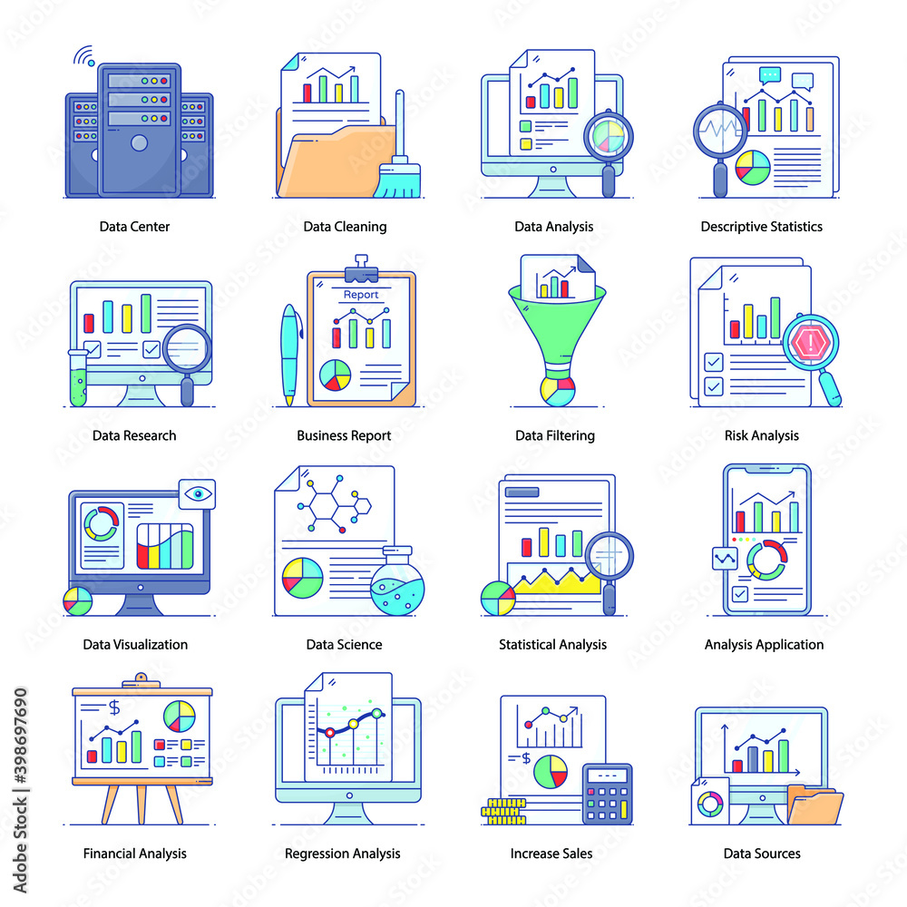 
Pack of Statistical and Data Analysis Flat Outline Concept Icons 
