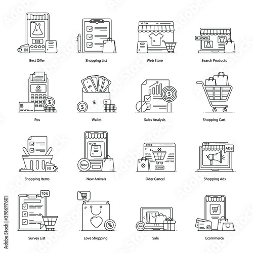 
Pack of E Shopping Flat Icons 
