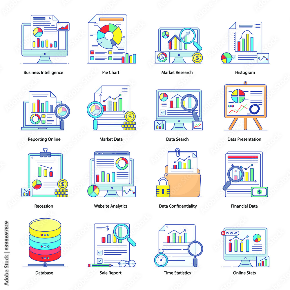 Pack of Finance and Online Reporting Flat Outline Concept Icons
Pack of Finance and Online Reporting Flat Outline Concept Icons
