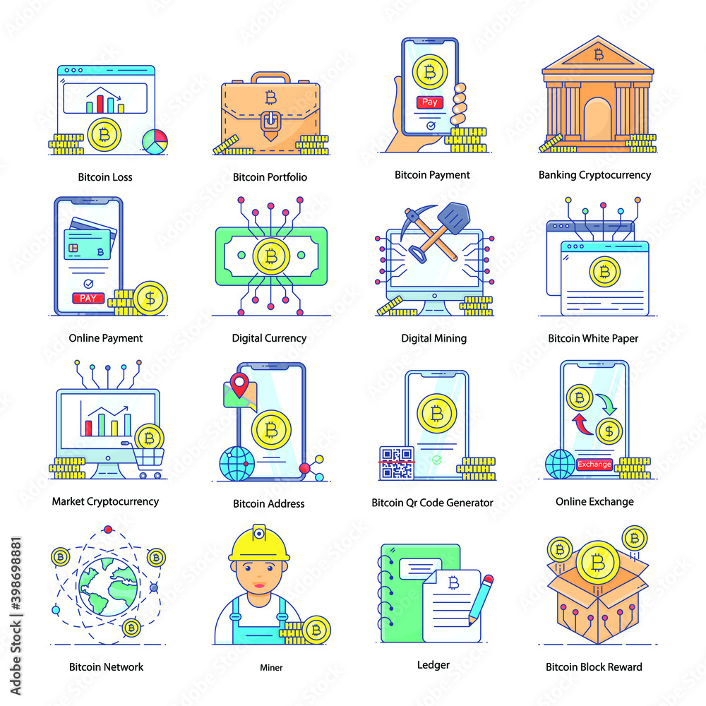 Bitcoin and Blockchain Filled Outline Vectors
Bitcoin and Blockchain Filled Outline Vectors