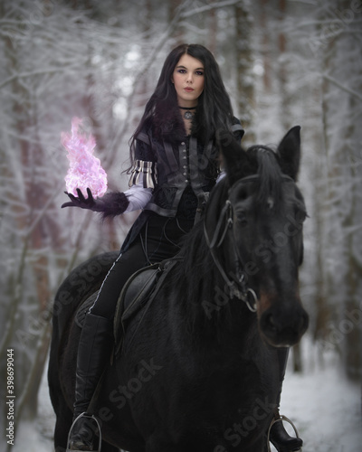 Murais de parede Cosplay sorceress Yennifer from The Witcher with a magic ball in her hand