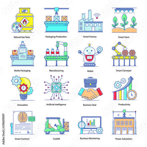 
Pack of Conveyor Flat Outline Icons 
