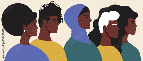 Afro people isolated as concept of black history month, afro people achievements, flat vector stock illustration with different ages