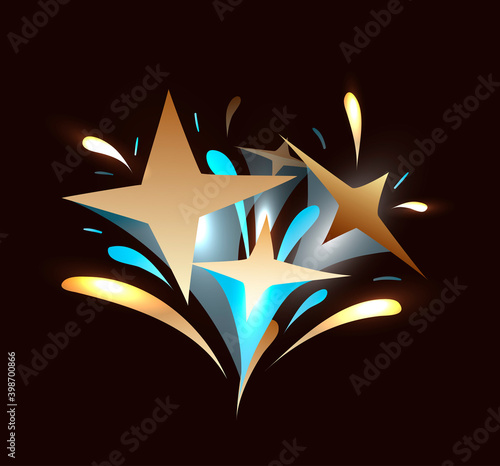 Cartoon firework with golden stars, vector drawing