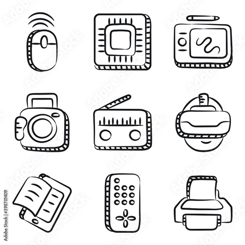 
Computer Hardware, Devices and Gadgets Doodle Icons Pack 
