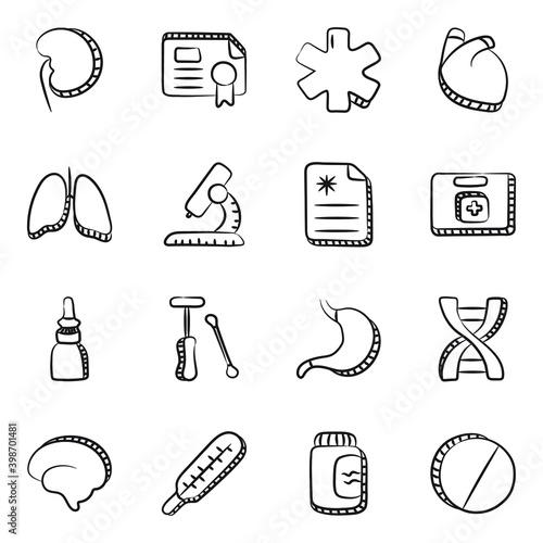 
A Set of Anatomy and Medication Hand Drawn Icons

