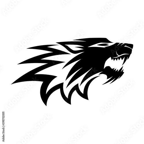Black angry wolf sign on white background.