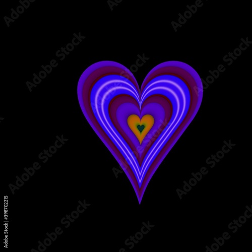 heart symbol with patterns on a black background. close-up.