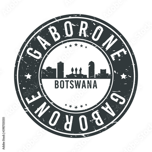 Gaborone, Botswana Skyline Stamp. Round Postmark Icon City Design. Vector Landmark Travel Badge.